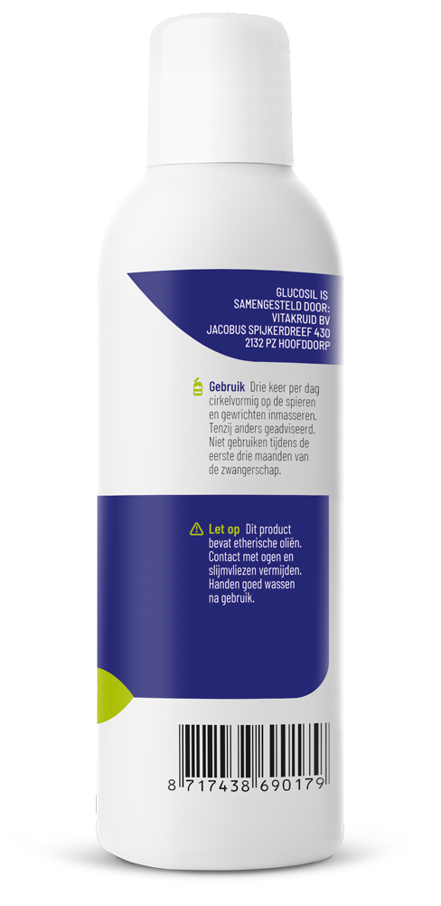 Vitakruid GlucoSil gel with glucosamine, chondroitin, MSM, and silicium for body care in a 150ml tube.