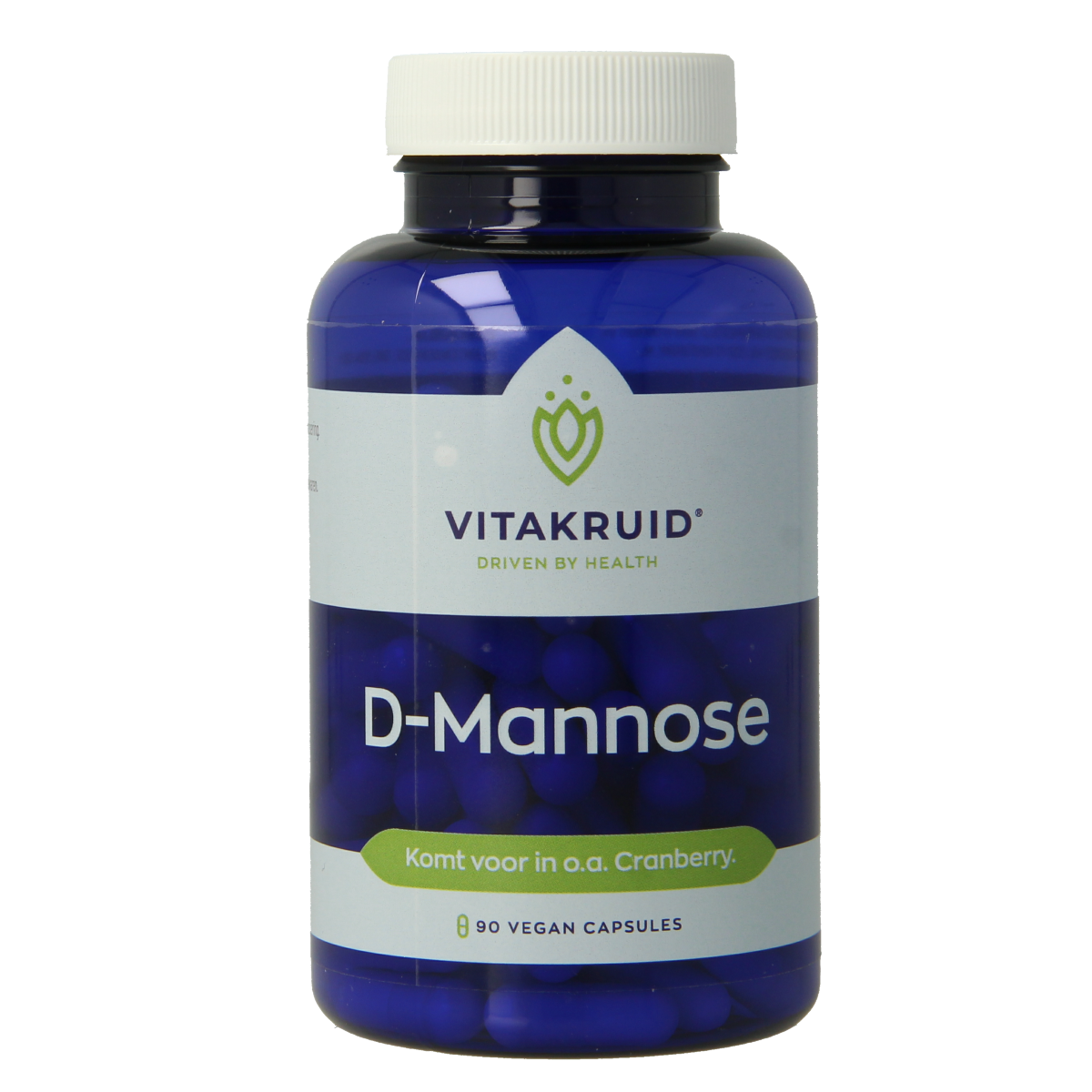Vitakruid D-Mannose capsules from cranberry extract, vegetarian herbal supplement in a bottle with capsules visible.