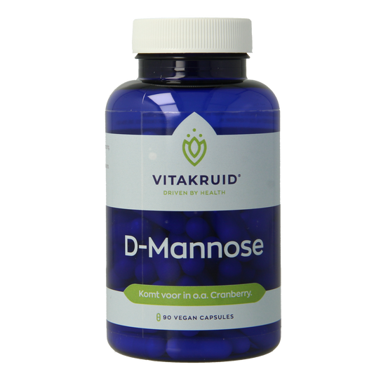 Vitakruid D-Mannose capsules from cranberry extract, vegetarian herbal supplement in a bottle with capsules visible.