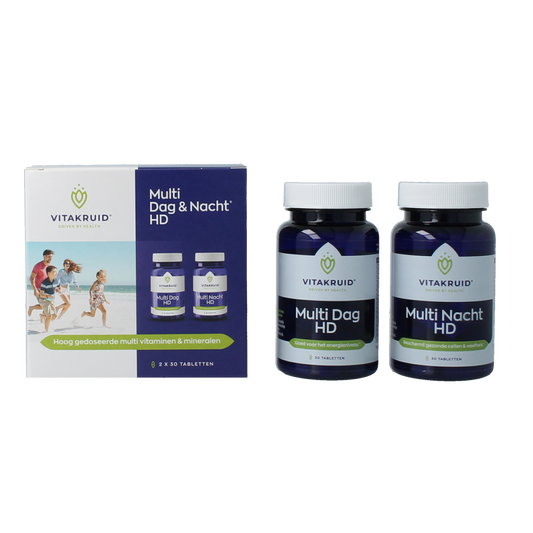 Vitakruid Multi Dag & Nacht HD multivitamin tablets, 2 x 30 count, dietary supplement for daily health support.