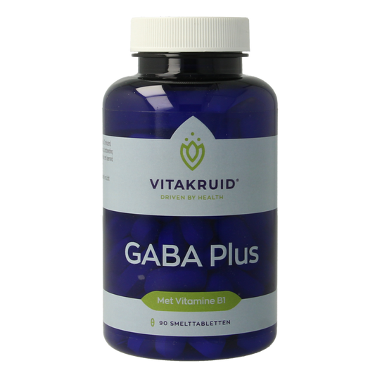 Vitakruid GABA Plus amino acid tablets, 90 smelttabletten, natural supplement for relaxation and stress support.