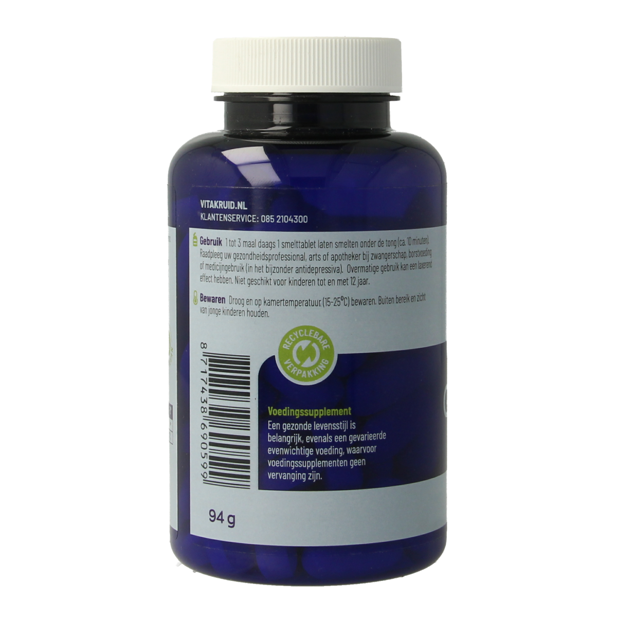 A pack of Vitakruid GABA Plus 90 smelttabletten, amino acid supplement in blister pack with tablets visible.