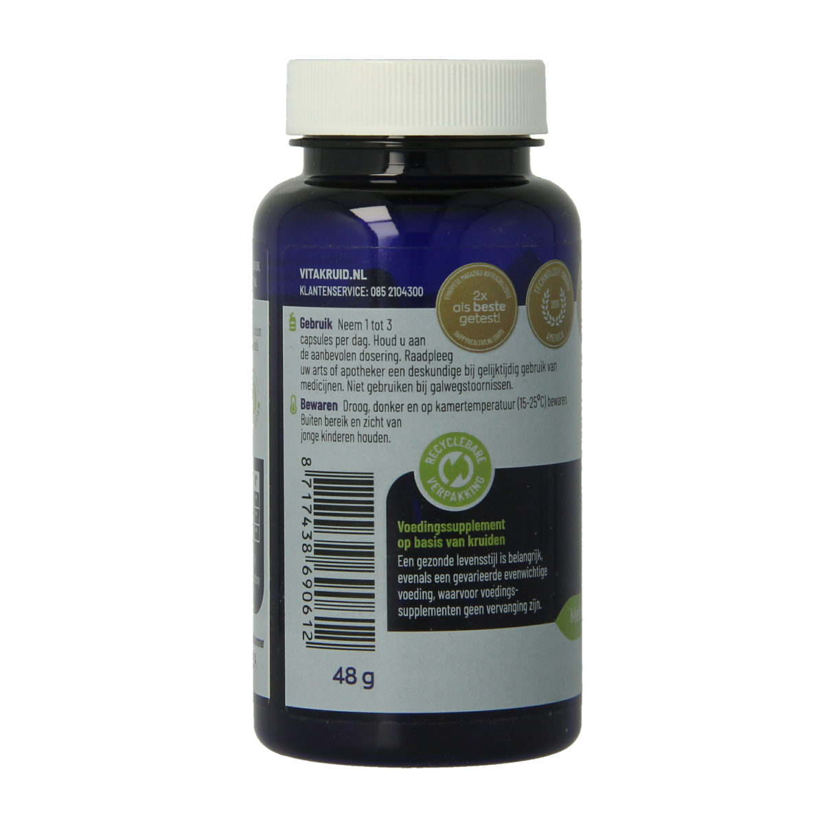 Vegetarische capsules van Vitakruid Curcuma C3-2X met 95% curcuminoïden en Bioperine, kruidenpreparaat in blisterverpakking
