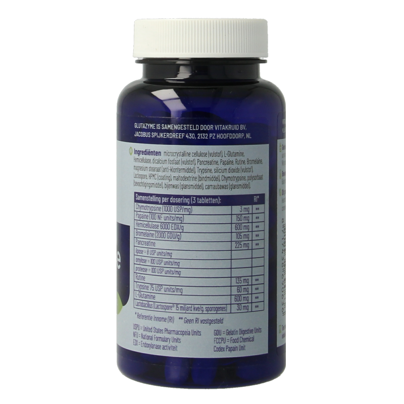 Vitakruid Glutazyme oa digestive enzymes and L-Glutamine in 90 tablets, dietary supplement for digestion and gut health.