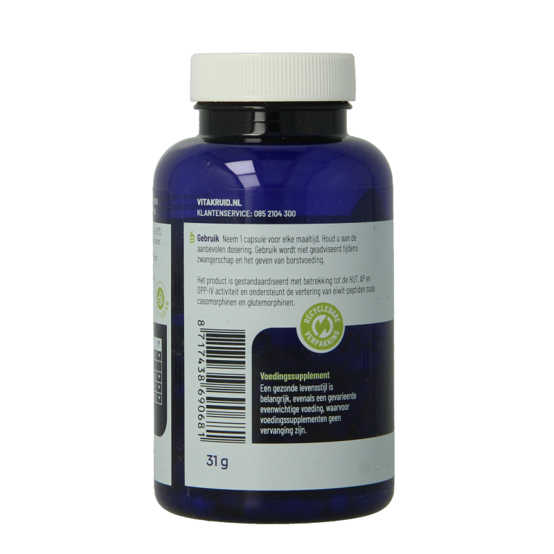 Vitakruid DPP-IV Ultimate bioenzyme capsules in vegetarian bottle, herbal supplement for digestive support.