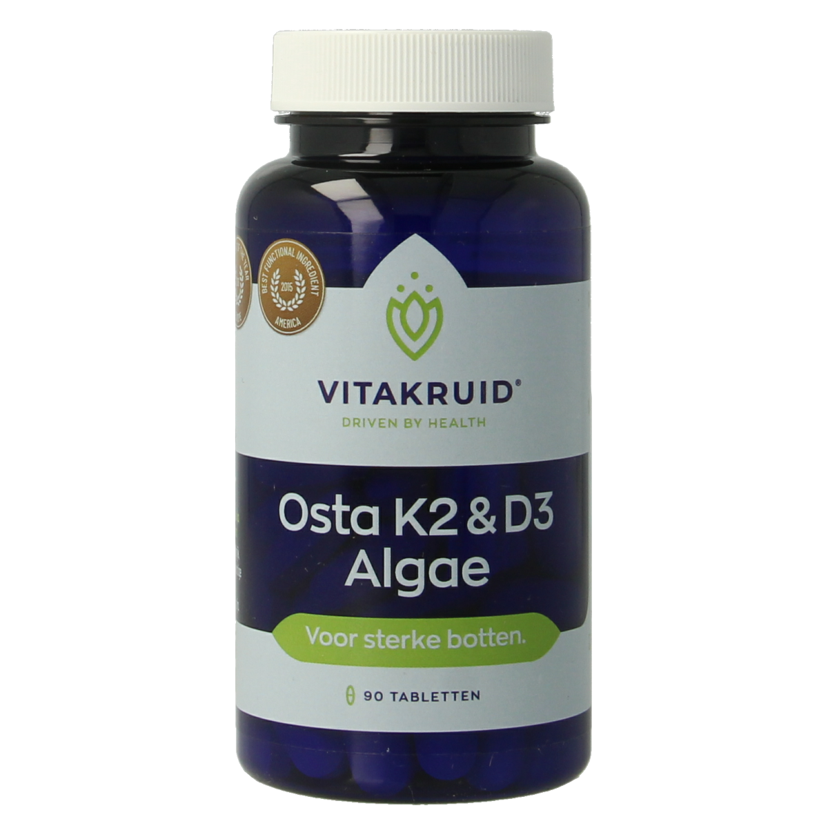 Vitakruid Osta K2 D3 Algae mineral supplement in bottle with 90 tablets, including calcium and magnesium for overall health.