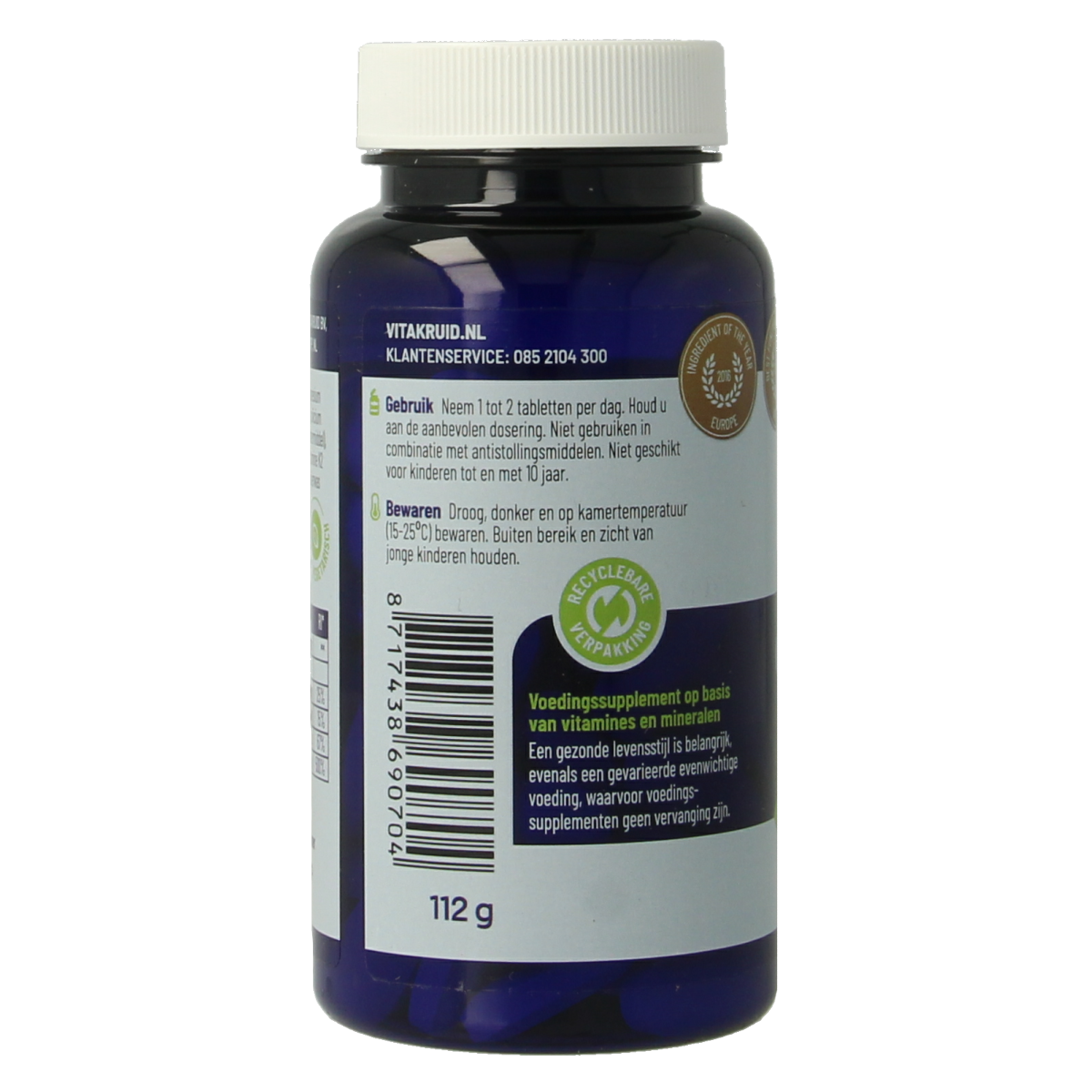 Vitakruid Osta K2 & D3 Algae mineral supplement with calcium and magnesium in 90 tablets, showing tablets and supplement packaging.