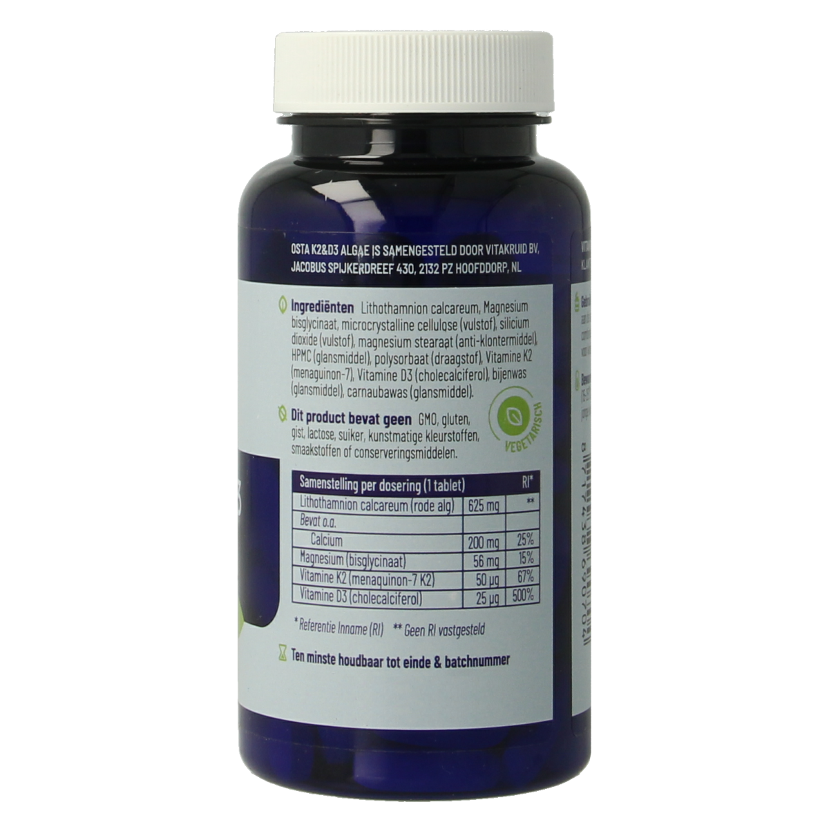 Vitakruid Osta K2 & D3 Algae mineral supplement, 90 tablets, with calcium and magnesium for bone health and overall wellness.