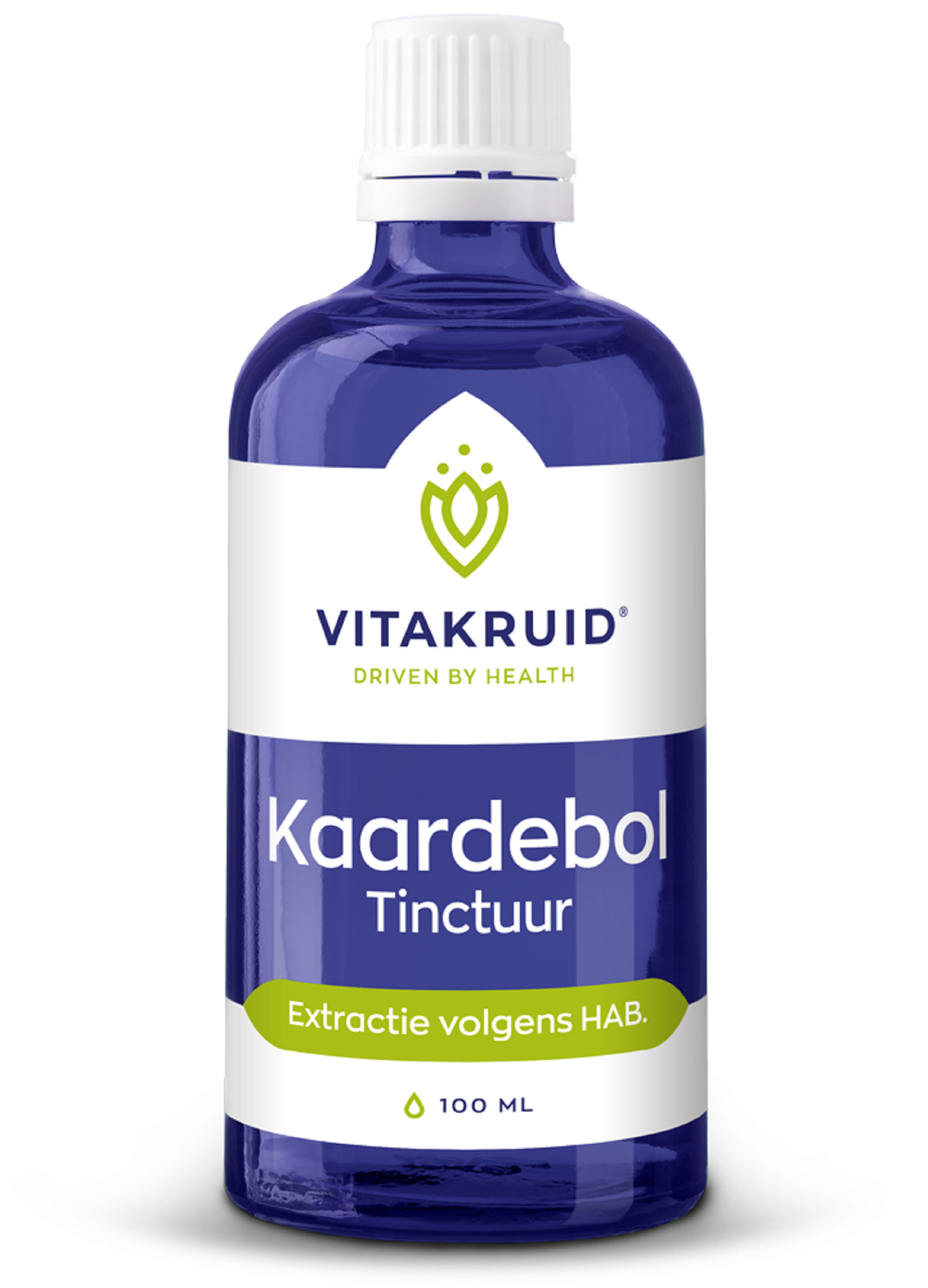 Bottle of Vitakruid Kaardebol wortel tinctuur extractie in 100ml herbal supplement bottle, showing the product label.