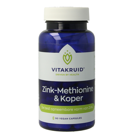 Vegetarische capsules van Vitakruid Zink Methionine en Koper Gluconaat, mineraal supplement in potje, 90 capsules