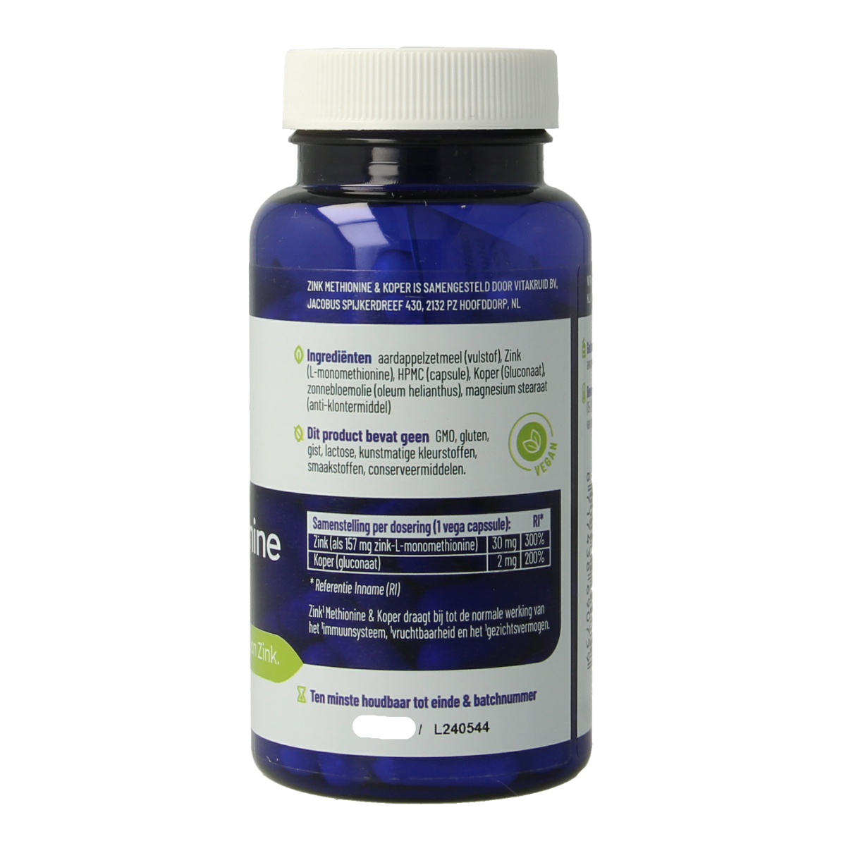 Vegetarische Vitakruid Zink Methionine en Koper Gluconaat mineralen capsules, supplement voor ondersteuning van het immuunsysteem