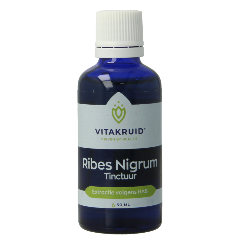 Bottle of Vitakruid Ribes Nigrum black currant tincture in a 50ml amber bottle with label showing product details.