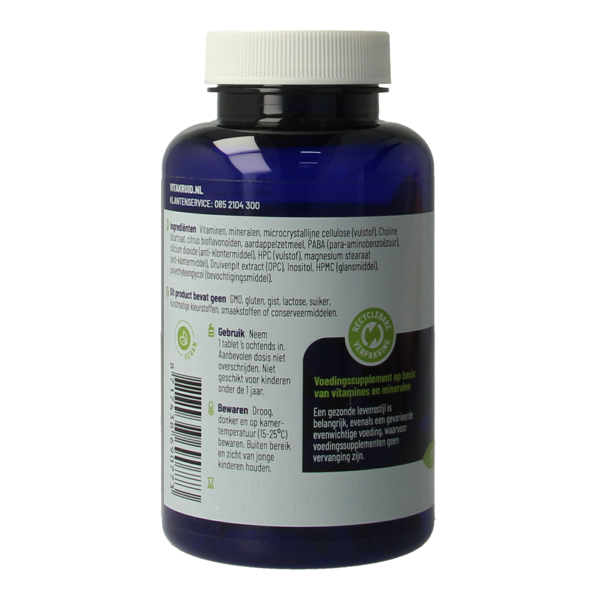 Vitamins Multi from Vitakruid, vegan daily supplement in a bottle of 90 tablets, designed for overall health support.
