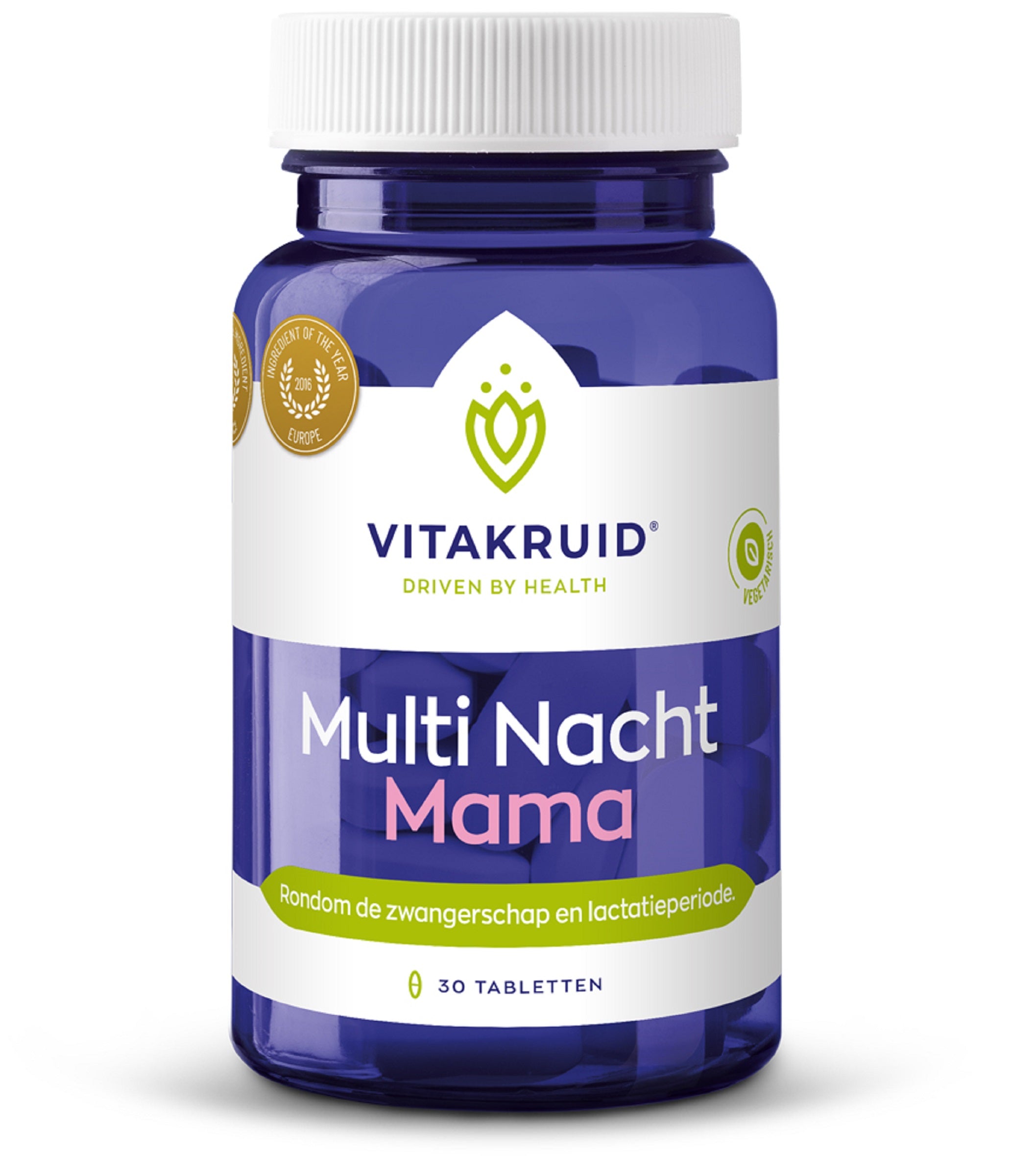 VitaKruid Multi Nacht Mama vegan multivitamin tablets for pregnant women, 30 count, natural dietary supplement.