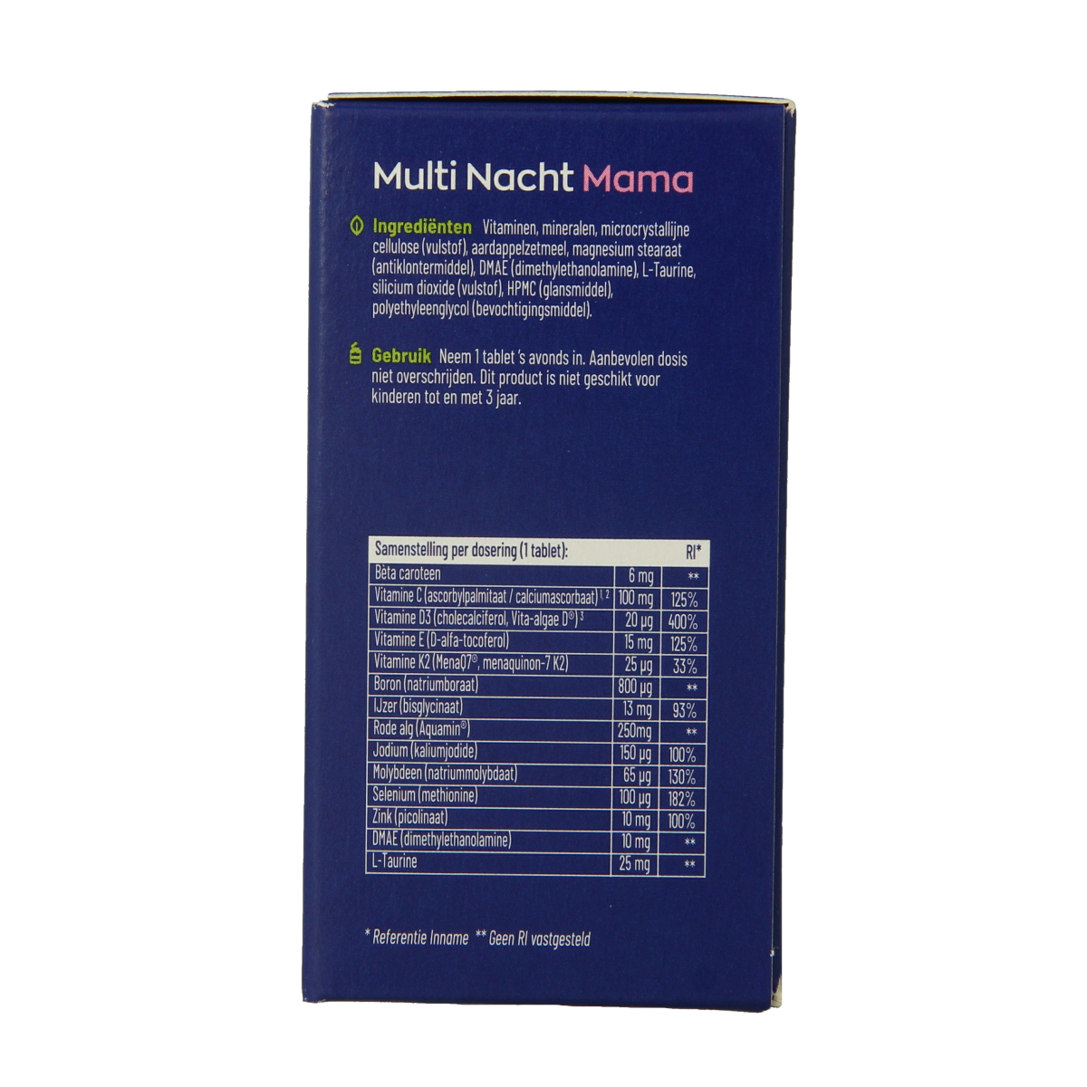 Vitakruid Multi Dag & Nacht Mama vegan multivitamin tablets, 2 x 30 count, dietary supplement for daily health support.