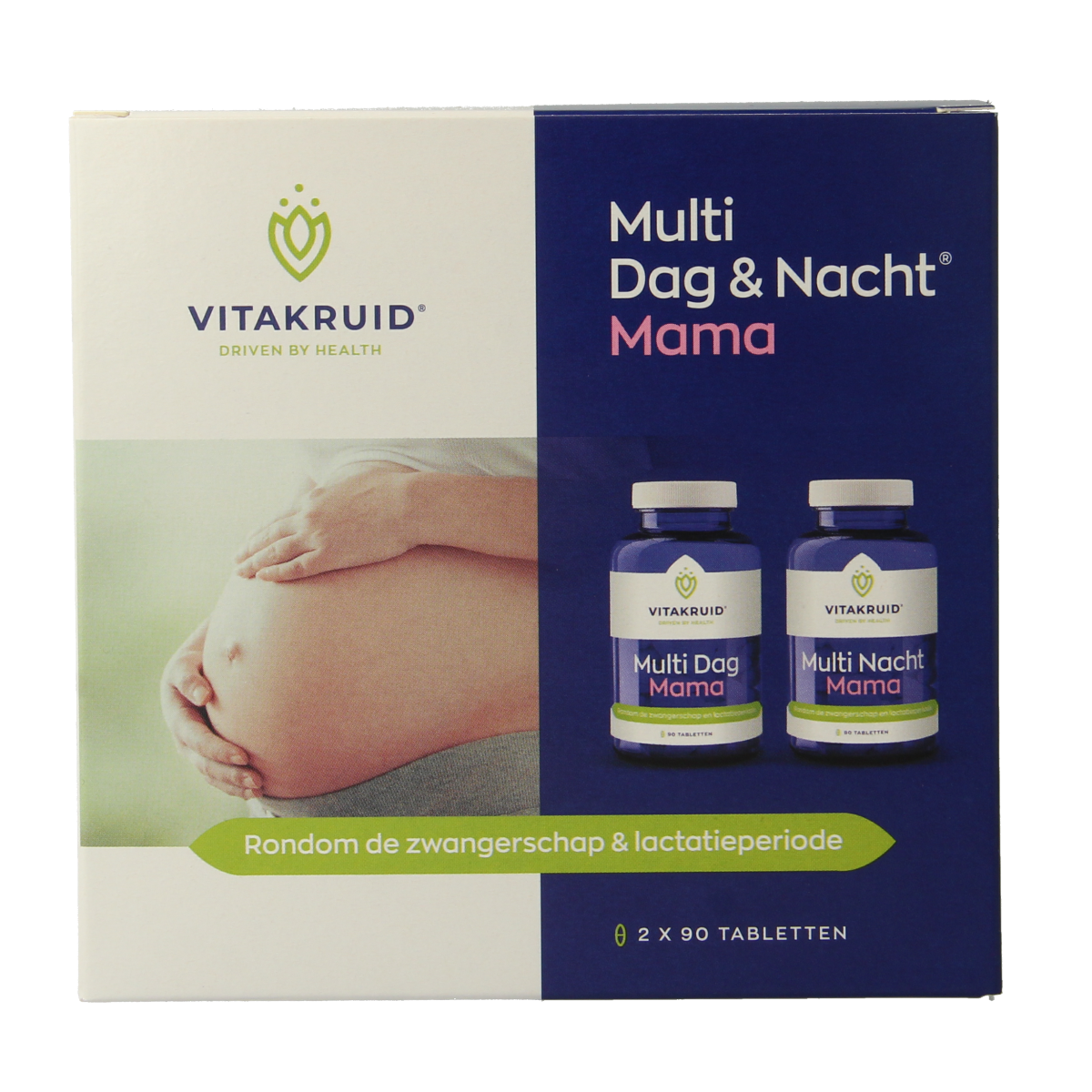 Vitakruid Multi Dag & Nacht Mama vegan multivitamin tablets, 2 x 90 count, supplement for daily and night nutritional support