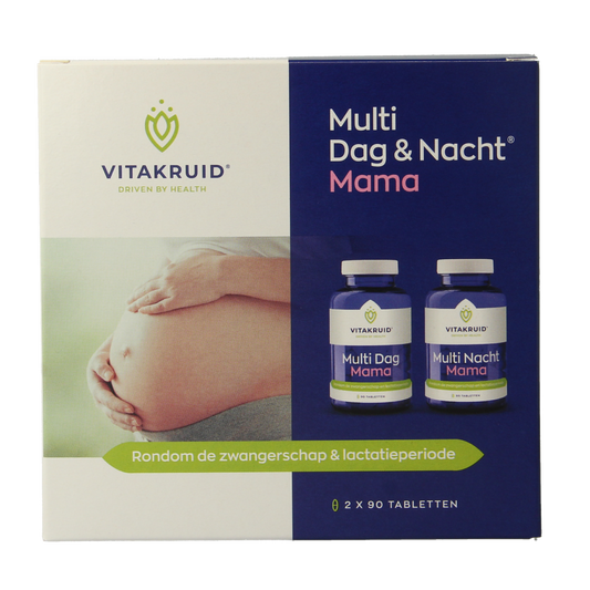 Vitakruid Multi Dag & Nacht Mama vegan multivitamin tablets, 2 x 90 count, supplement for daily and night nutritional support