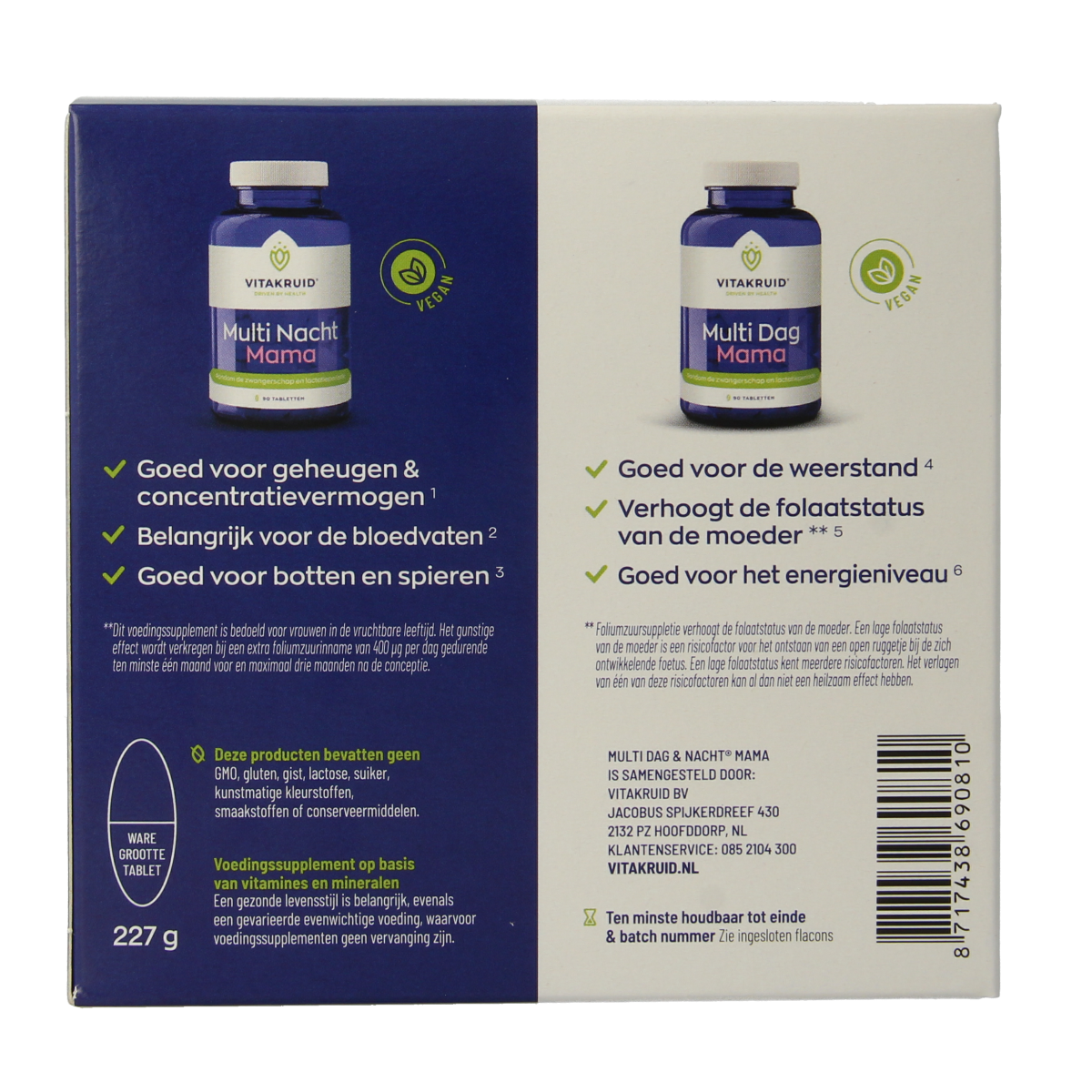 Vitakruid Multi Dag & Nacht Mama vegan multivitamin tablets, 2x90 count, dietary supplement for daily health support