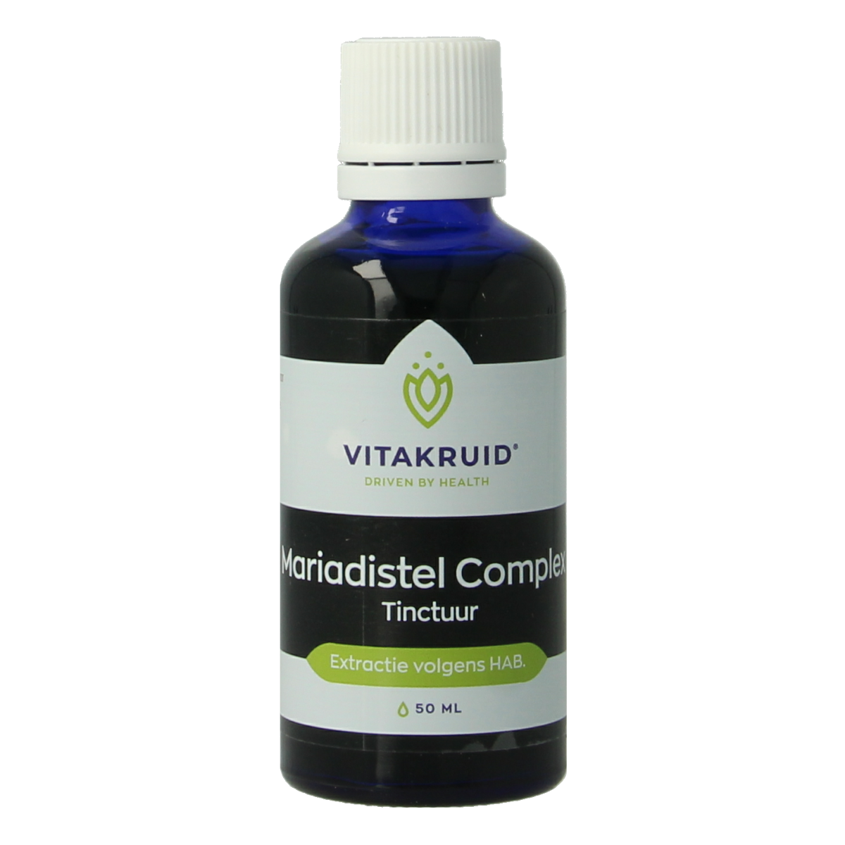 Vitakruid Mariadistel Complex tinctuur 1:5 with Artisjok in a 50ml bottle, herbal supplement for liver support.