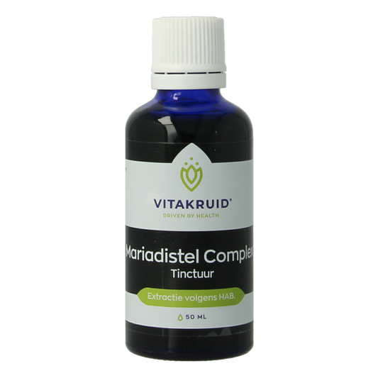 Vitakruid Mariadistel Complex tinctuur 1:5 with Artisjok in a 50ml bottle, herbal supplement for liver support.