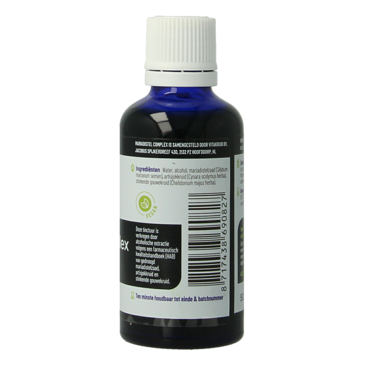 Vitakruid Mariadistel Complex tinctuur 1:5 with Artisjok, herbal supplement in 50ml bottle, natural herbal remedy for liver support.