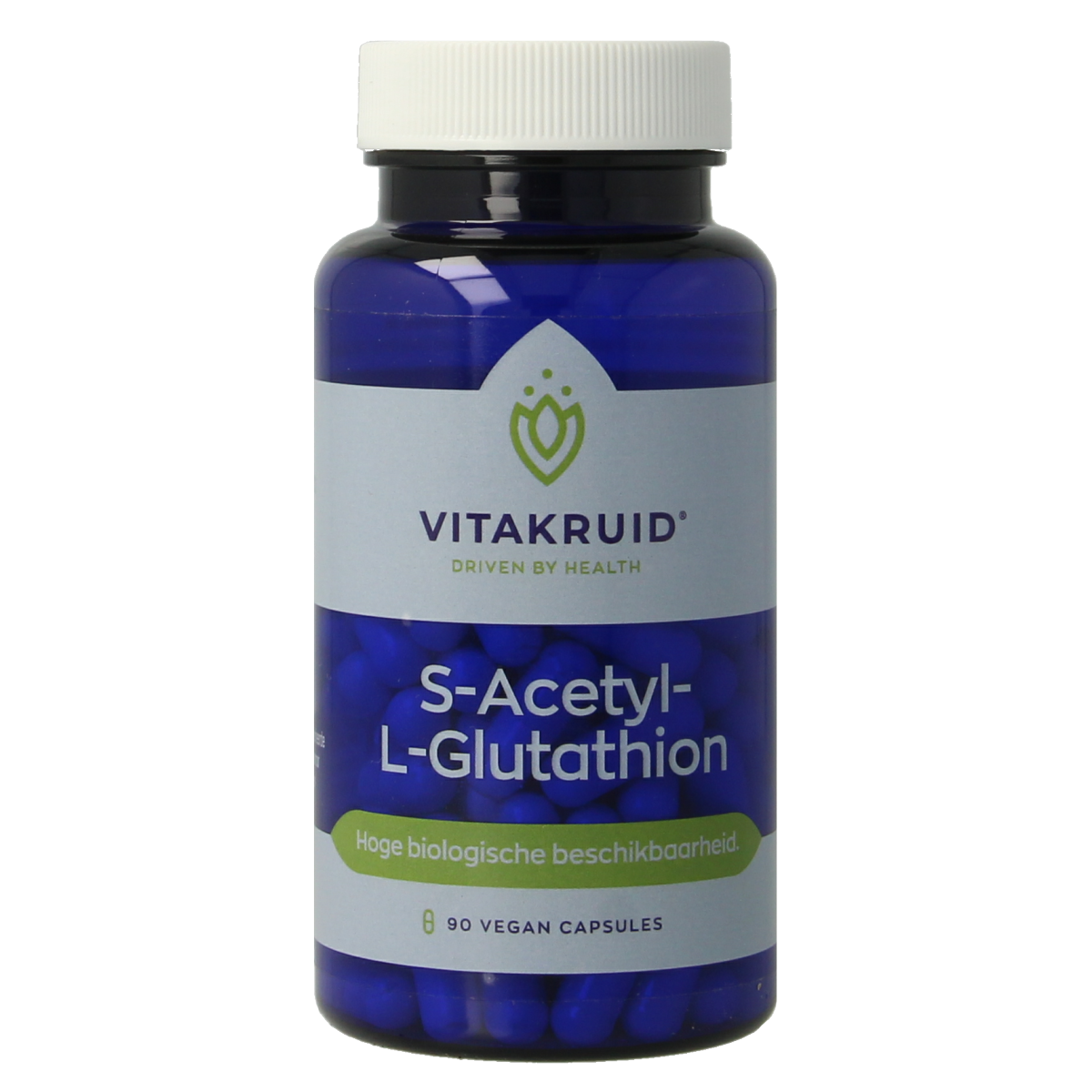 Vegetarian capsules of Vitakruid S-Acetyl-L-Glutathion 100 mg, amino acids supplement in clear capsule form.