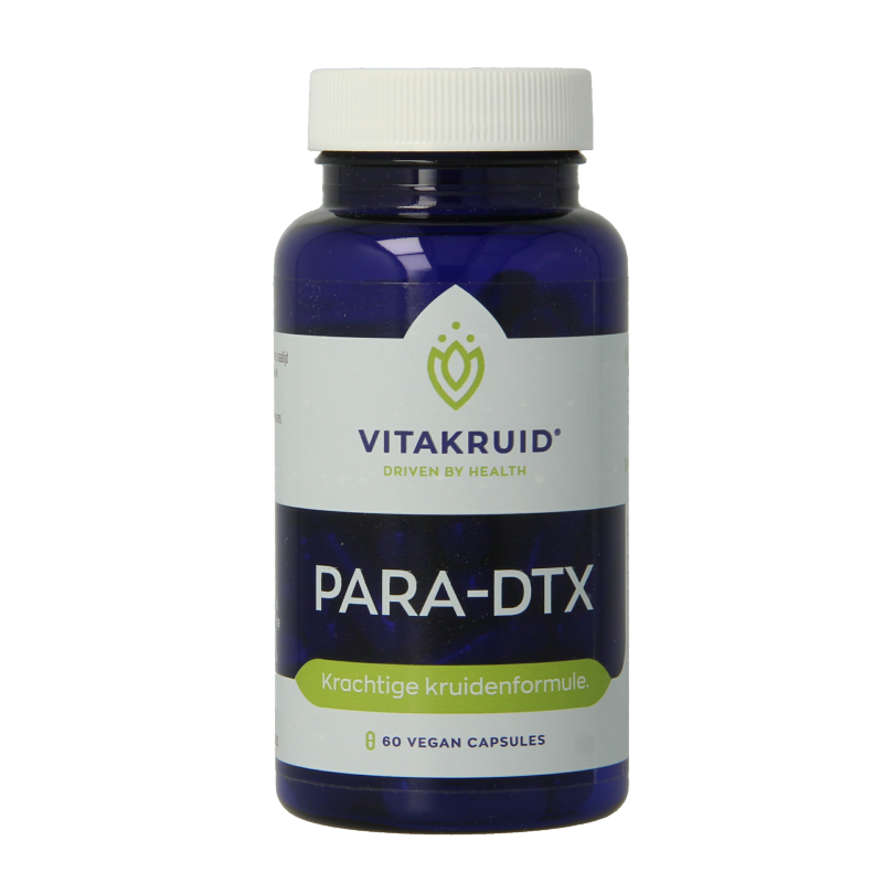 Vitakruid PARA DTX kruidenformule in vegetarische capsules with oregano en knoflook, herbal supplement for wellness.