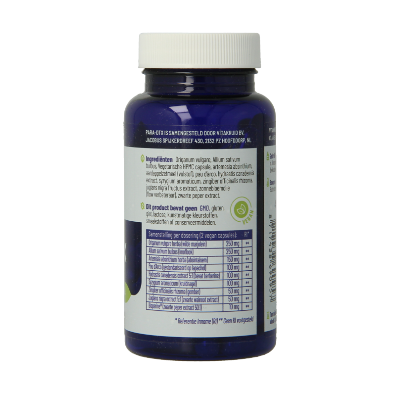 Vitakruid PARA DTX kruidenformule capsules with oregano and garlic, 60 vegetarian herbal supplement capsules.