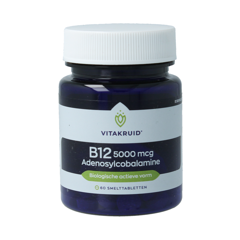 Vitakruid B12 5000 mcg active adenosylcobalamin vitamin tablets, 60 smooth tablets for energy support and health.