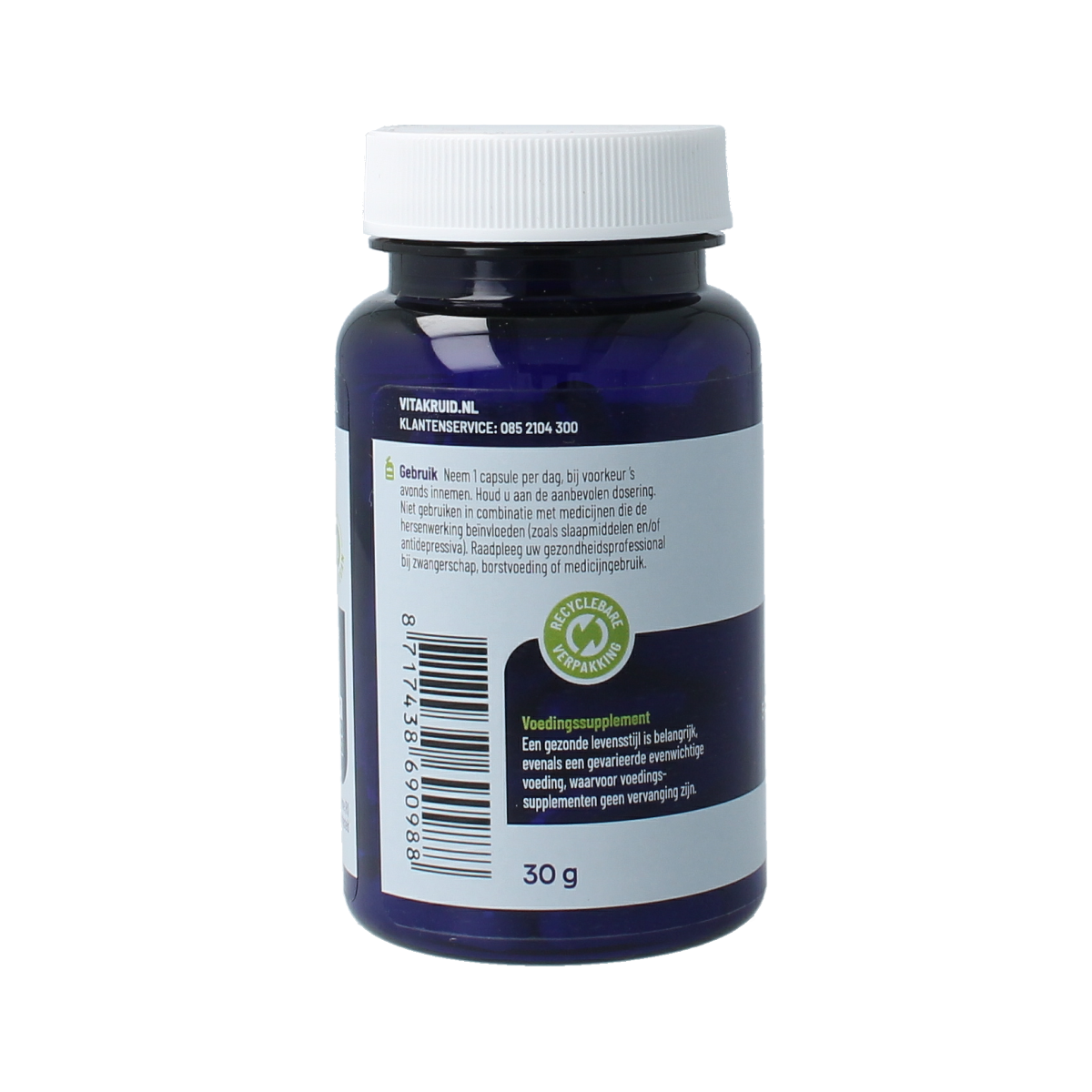 Vitakruid 5-HTP 100mg vegetarian herbal capsules, 60 count, dietary supplement for mood and sleep support.