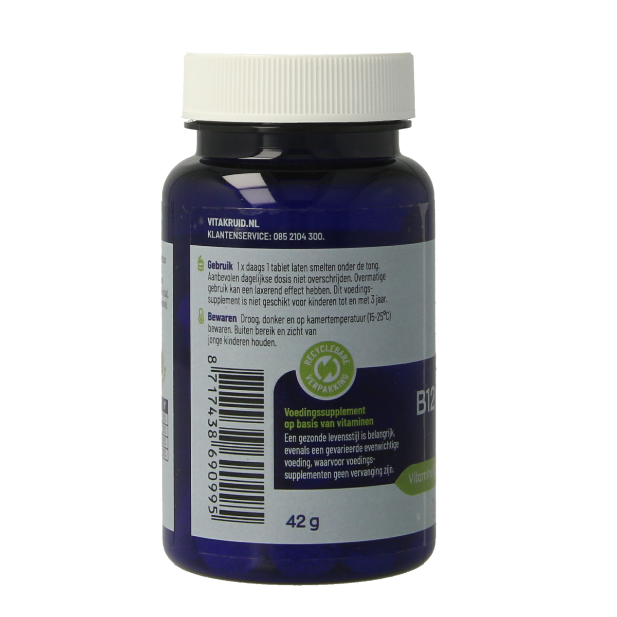 Vitakruid B12 Combi 6,000 with active folate multivitamin in 60 melt tablets, showing the supplement packaging and tablets.