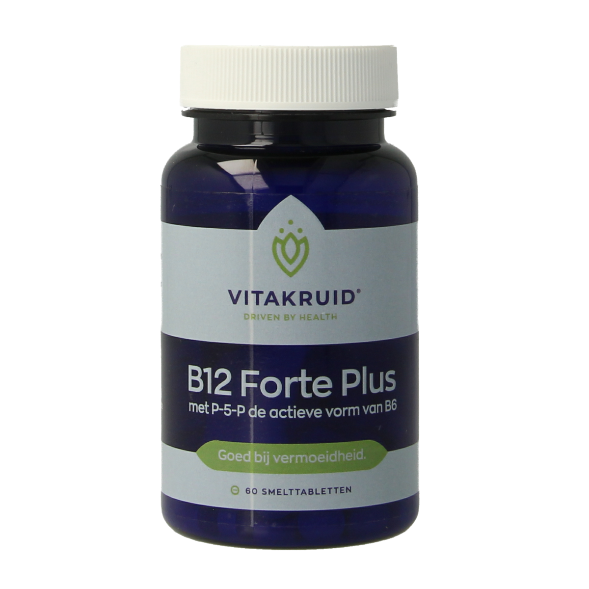 Vitakruid B12 Forte Plus 3,000 mcg vitamin B12 supplement in 60 meltable tablets, featuring P-5-P for enhanced absorption.