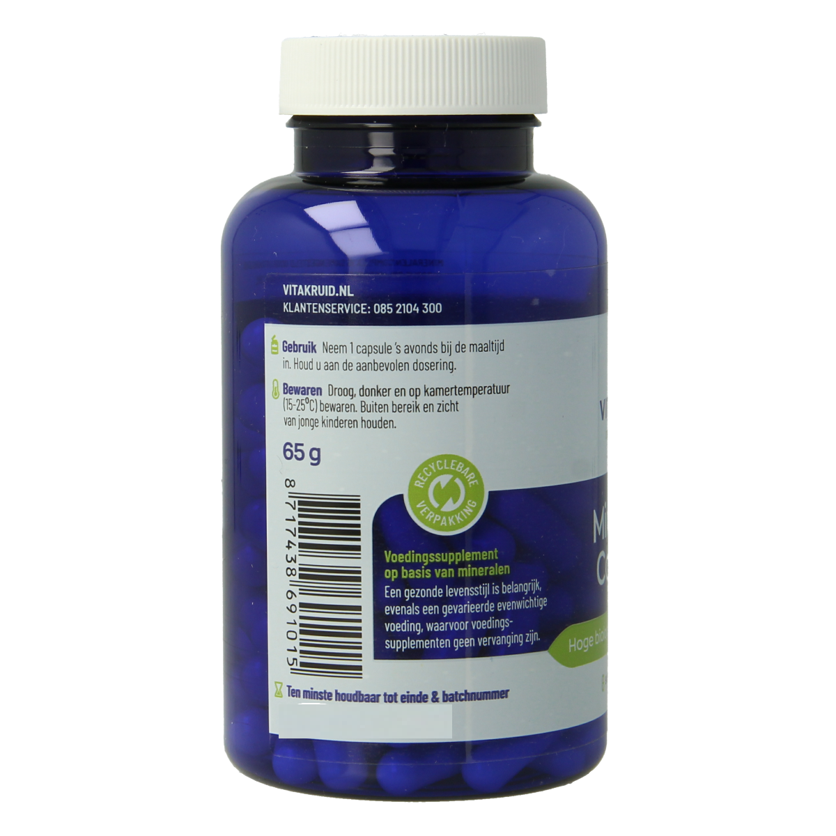 Vitakruid Mineralen Complex vegetarian capsules containing 12 different minerals, dietary supplement for mineral support.