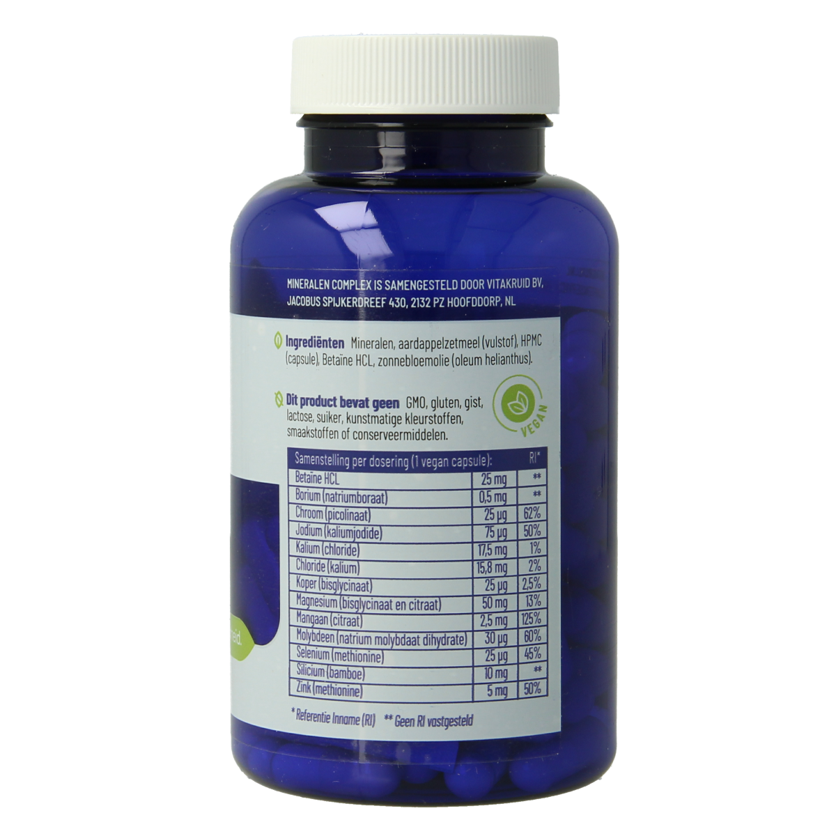 Vitakruid Mineralen Complex vegetarian capsules containing 12 essential minerals, dietary supplement for overall mineral support.