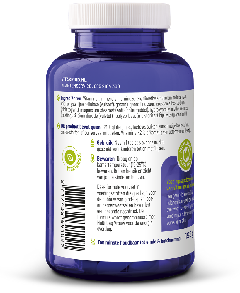 Vitatruid Multi Nacht Vrouw vegan vitamin supplement bottle with 90 tablets, shown on a white background.