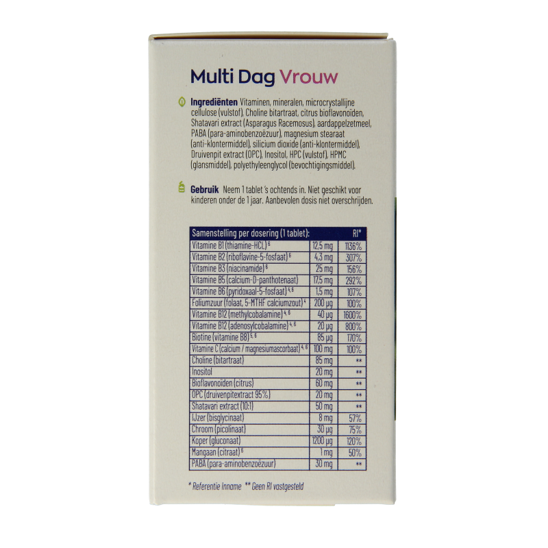 VitaKruid Multi Dag & Nacht Vrouw vegan multivitamin tablets, 60 count, showing the supplement bottles and packaging.