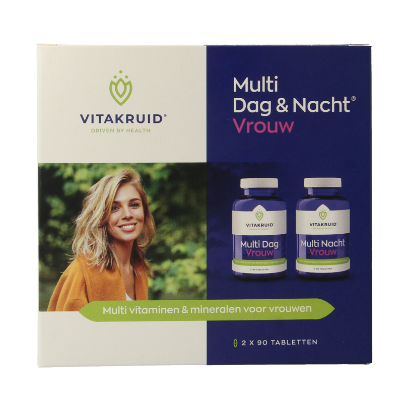 Vitamins and minerals supplement for women, Vitakruid Multi Dag & Nacht, 180 vegan tablets, daily and nighttime multi-vitamin complex.