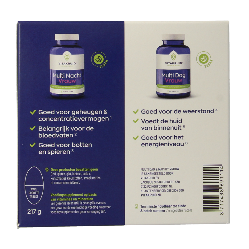 VitaKruid Multi Dag & Nacht Vrouw vegan multivitamin tablets, 2 x 90 pills, dietary supplement for women
