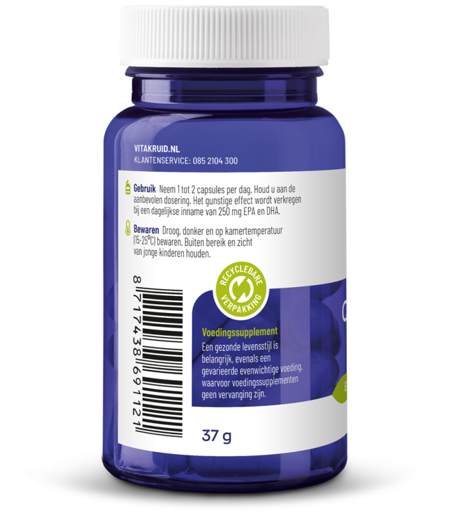 Vitakruid Q10 Ubiquinol 50 mg and Omega 3 450 TG capsules, dietary supplements in a bottle with 60 capsules.
