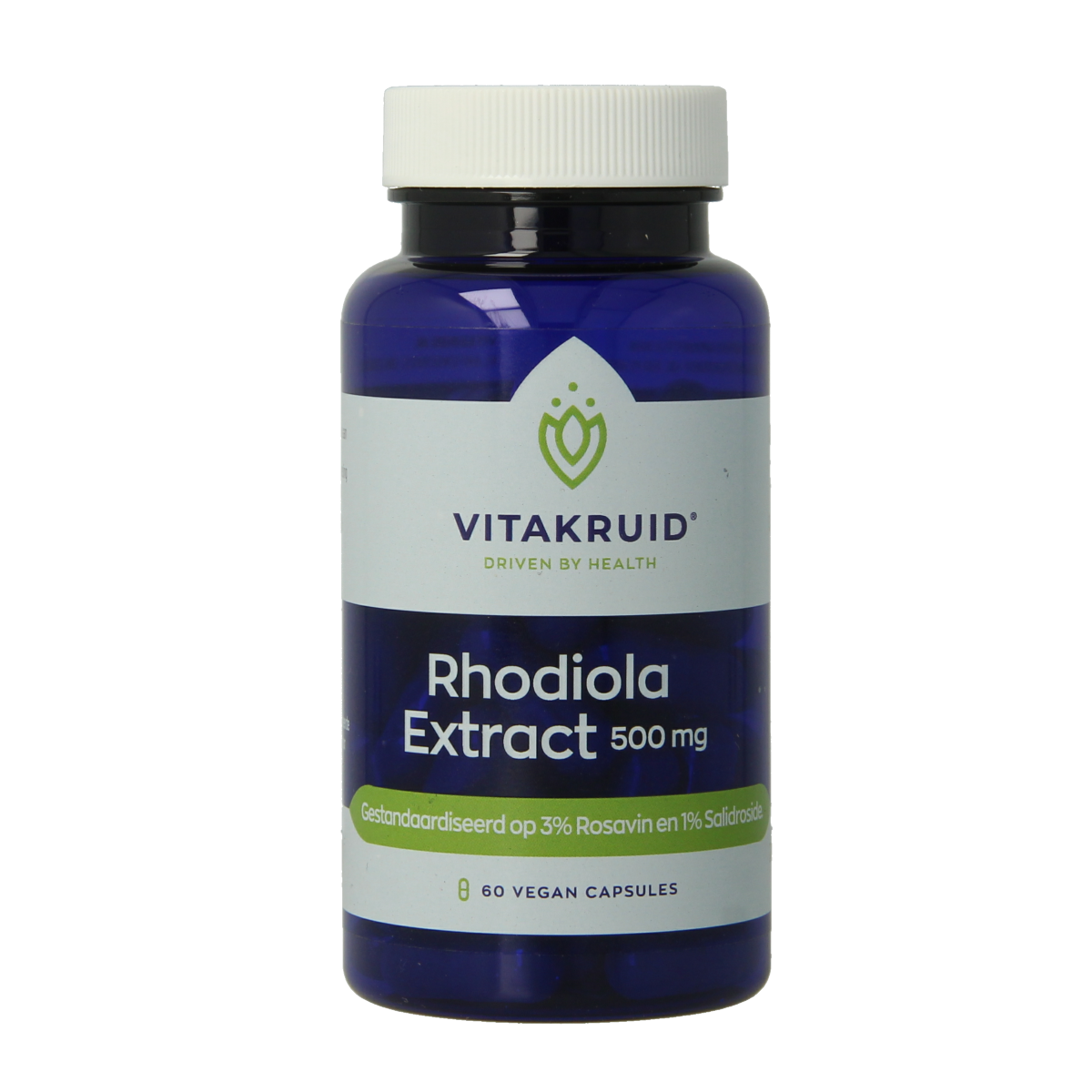 Vitakruid Rhodiola extract capsules, 500 mg with 3% rosavin and 1% salidroside, vegetarian herbal supplement in a bottle