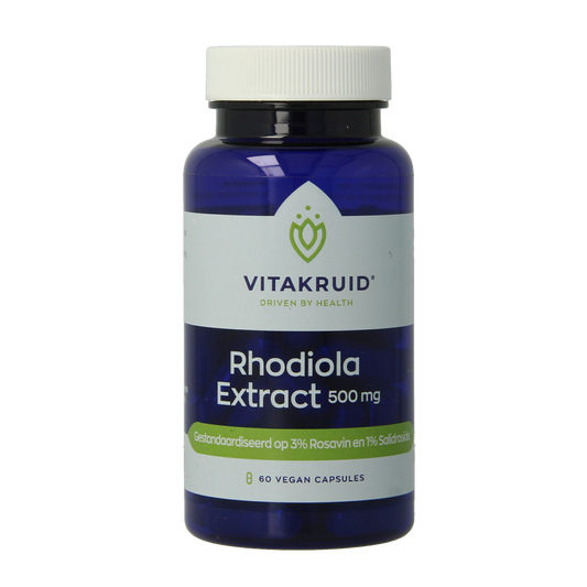 Vitakruid Rhodiola extract capsules, 500 mg with 3% rosavin and 1% salidroside, vegetarian herbal supplement in a bottle