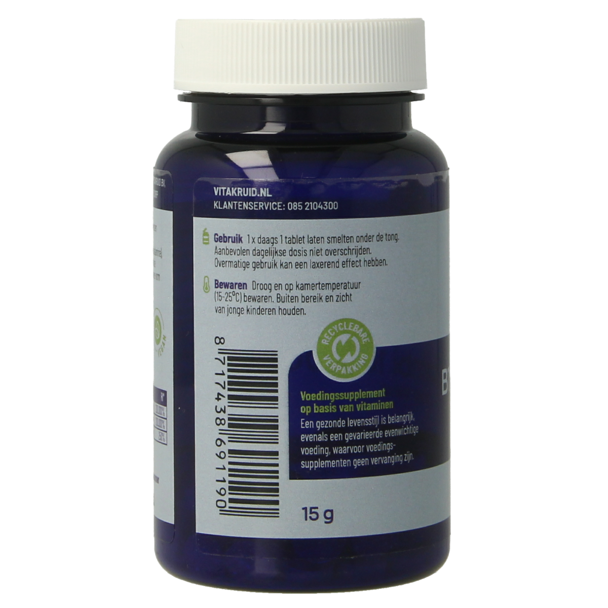 Vitakruid B12 Combi 10,000 with active folate, multivitamin melt tablets, showing the supplement packaging and tablets.