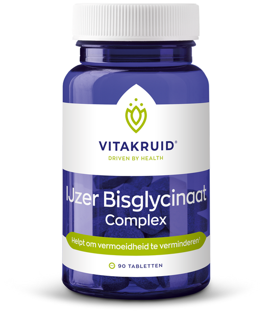 Vitakruid IJzer Bisglycinaat 28 Complex with Copper and Vitamin C, mineral supplement tablets, 90 count.