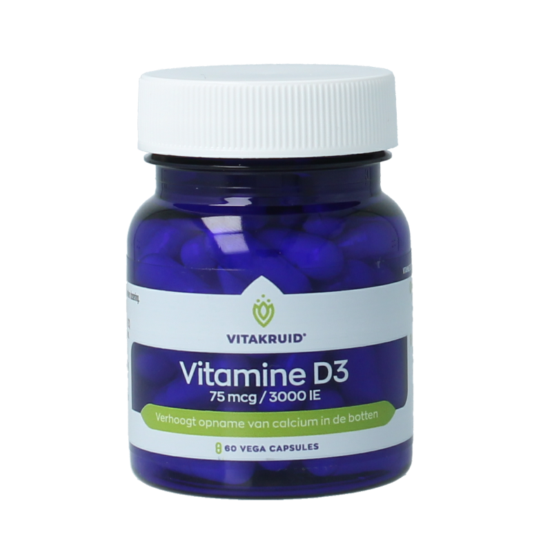 Vegetarian Vitakruid Vitamin D3 capsules, 75 mcg (3000 IE), 60 softgel pills, dietary supplement for bone health