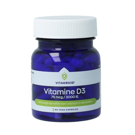 Vegetarian Vitakruid Vitamin D3 capsules, 75 mcg (3000 IE), 60 softgel pills, dietary supplement for bone health