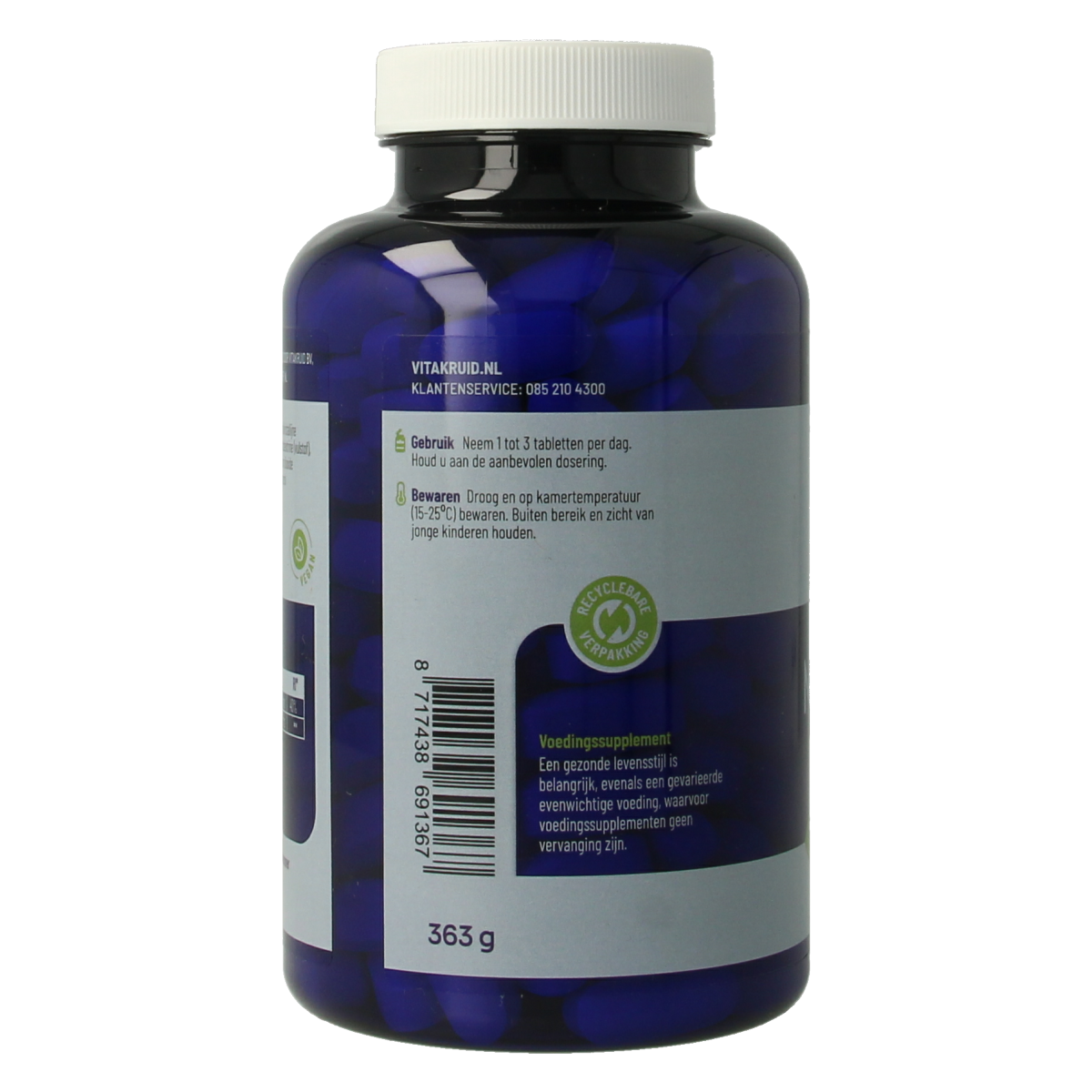 Vitakruid Magnesium 150 Bisglycinaat with 200mg L-Taurine, 180 mineral tablets, dietary supplement for muscle support.