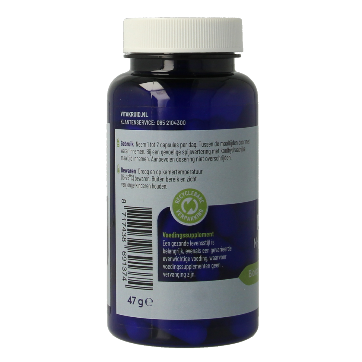 Vegetarian capsules of Vitakruid NAC 600mg N-Acetyl-L-Cysteine dietary supplement, showing the capsules and packaging.