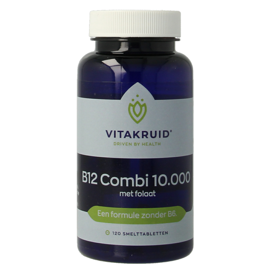 Vitamin B12 and folate supplement by Vitakruid, 120 meltable tablets, multi-vitamin for boosting energy and overall health.