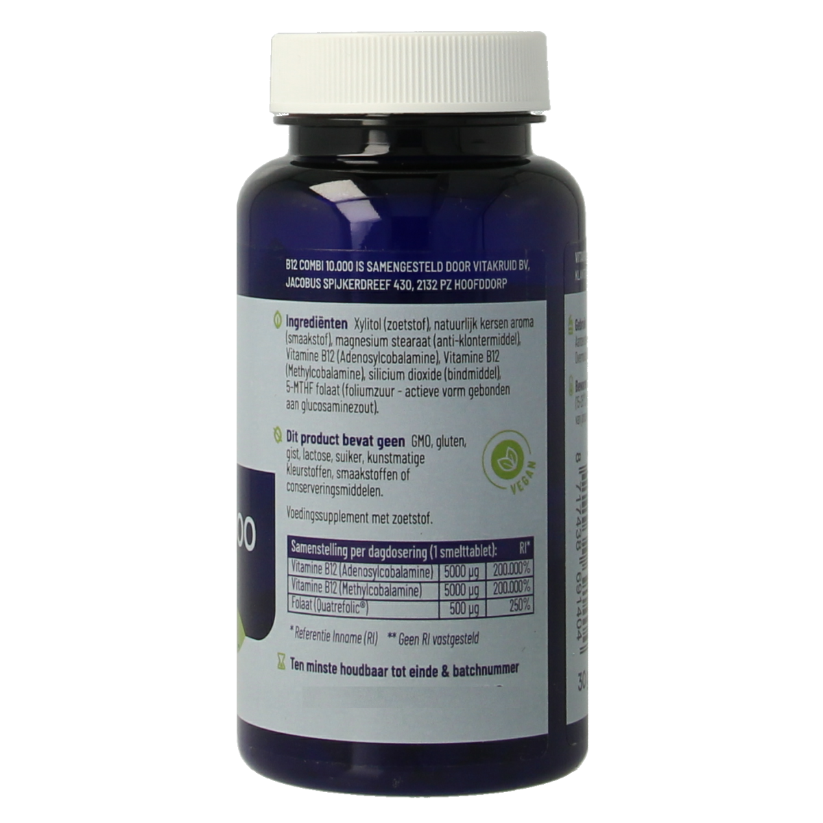 Vitakruid B12 Combi 10,000 with active folate multivitamin tablets, showing the supplement packaging and tablets.