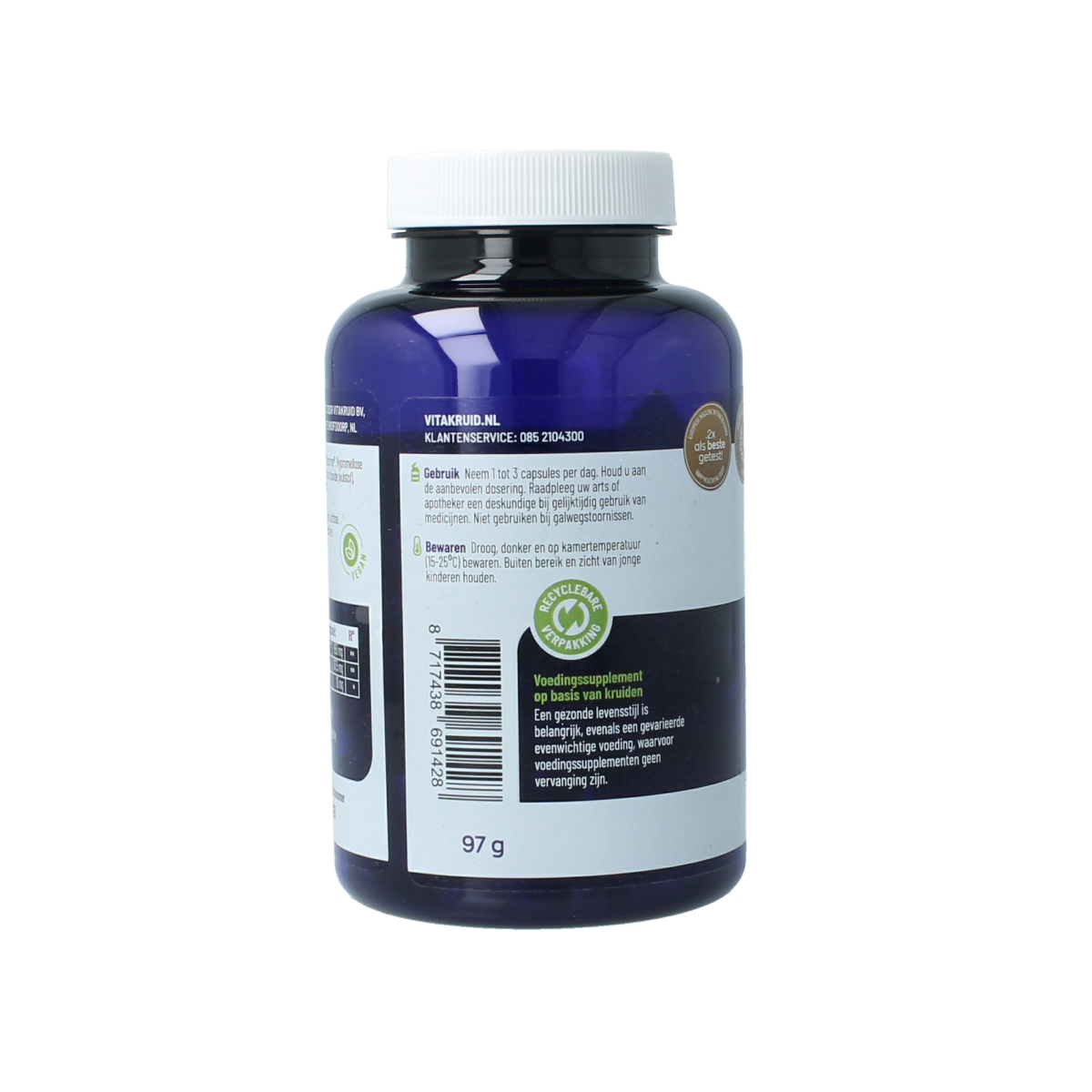 Vegetarian capsules of Vitakruid Curcuma C3-2X with 95% curcuminoids and Bioperine, in a clear blister pack.